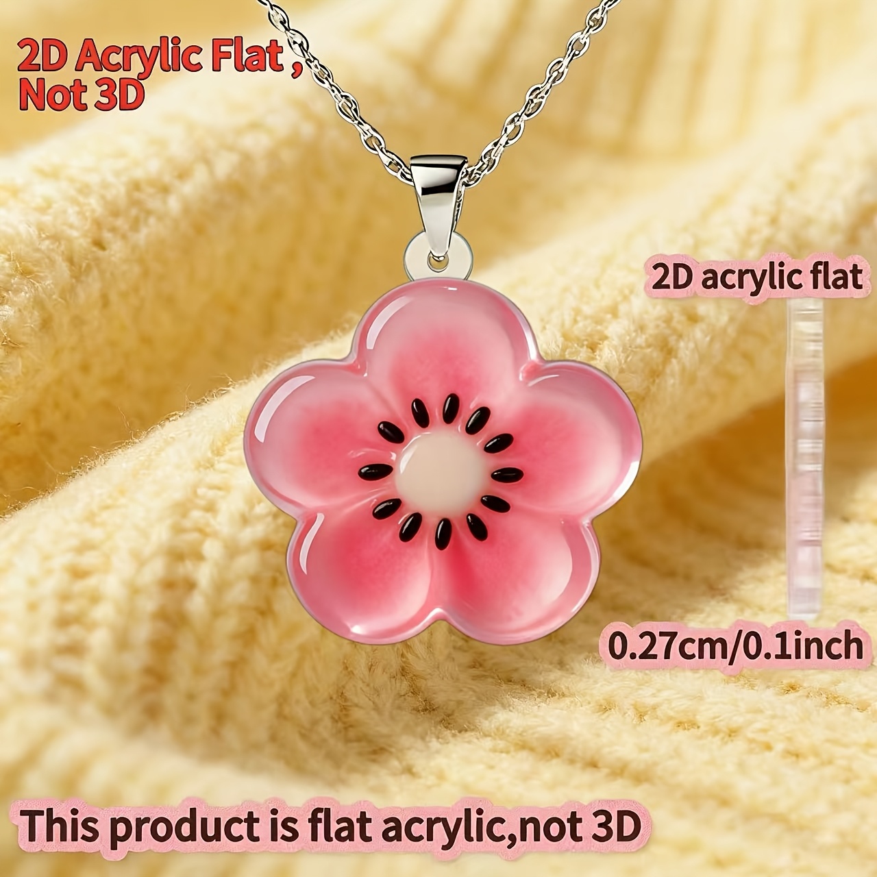 Cute Small Flowers Acrylic Necklace, Fashion Pendant